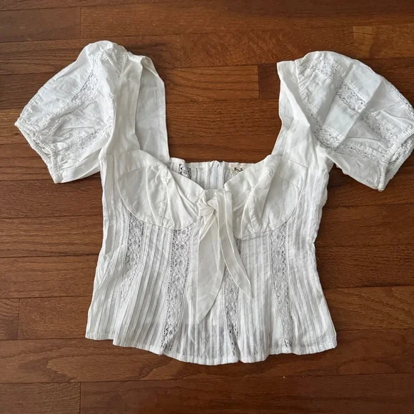 For Love And Lemons White Puff Sleeve Bustier Blouse - Picture 3 of 4